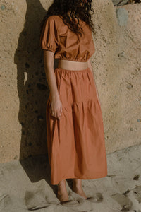 A Bronze Age Rosie Cropped Top, Elastic Hem Short Sleeve, Canada-Tops-Cinnamon-SML-abronzeage.com