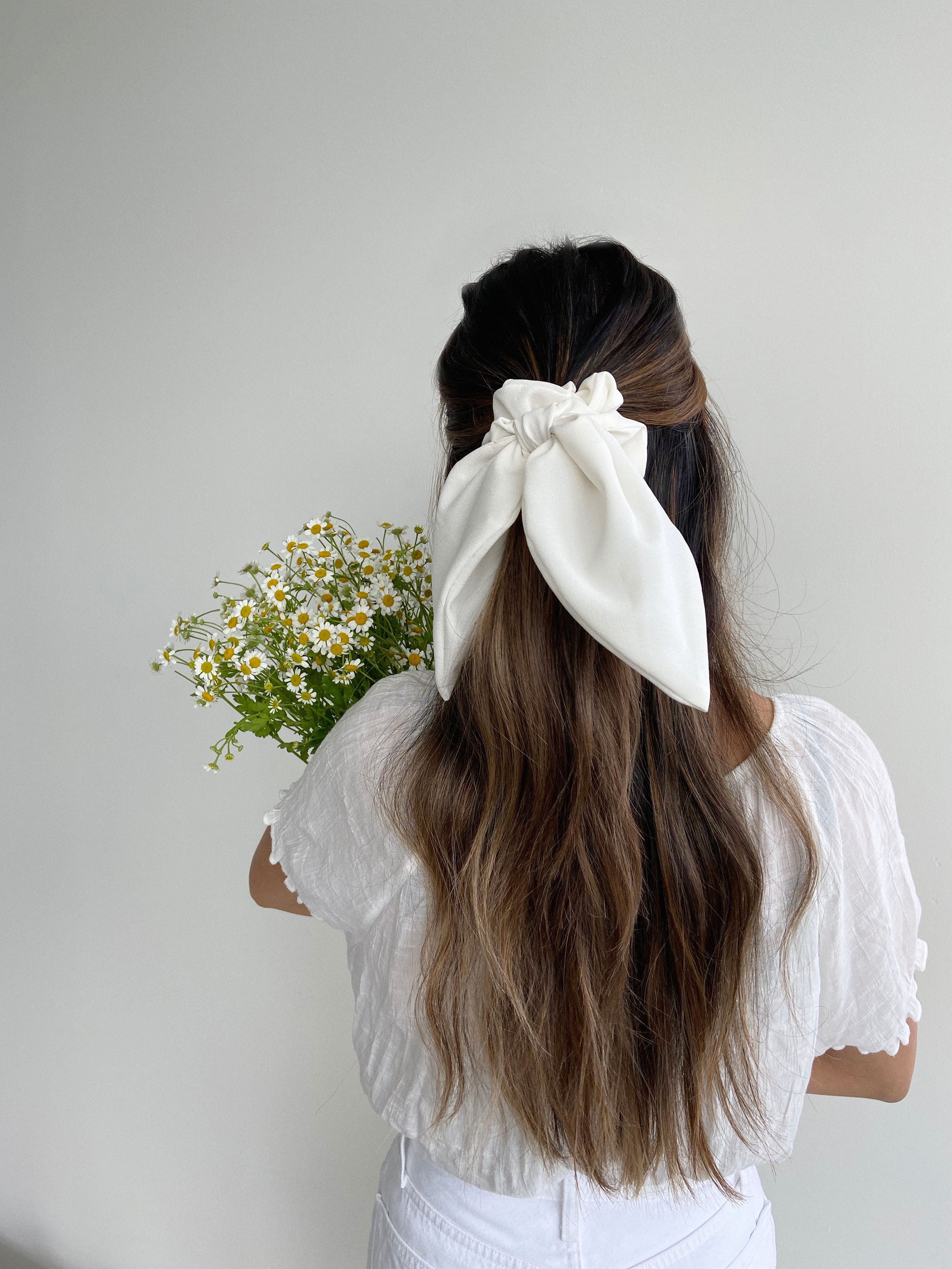 A Bronze Age Petal Hair Bow Scrunchie, Hair Accessory, Canada-Hair-Ivory-abronzeage.com