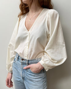 A Bronze Age Oversized V-Neck with Balloon Sleeves, Aayla Blouse, Canada-Tops-Pearl Voile-XS-abronzeage.com