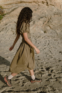 A Bronze Age Drea Short Sleeve Dress, Lantern Sleeve Midi, Canada-Dresses-White-SML-abronzeage.com