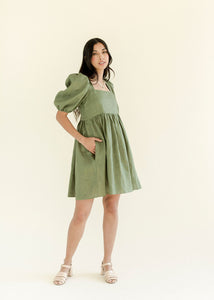 A Bronze Age Manon Mini Puff Dress in Linen, Babydoll Dress, Canada-Dresses-Lichen Linen-XS-abronzeage.com