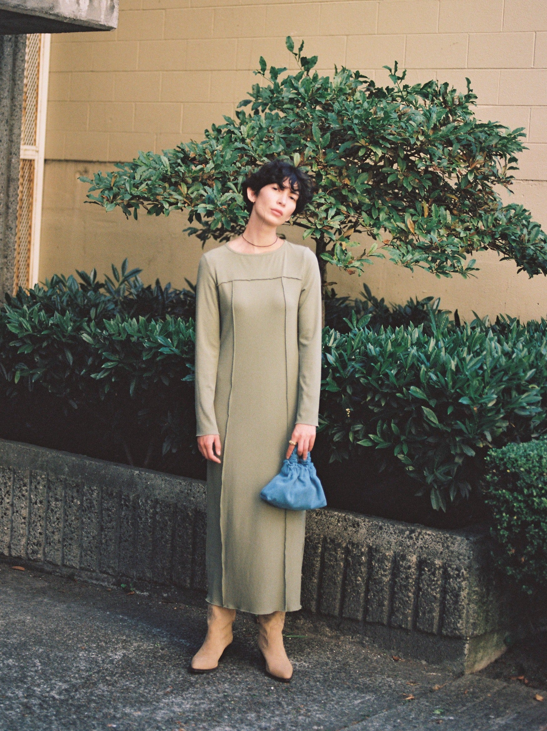 A Bronze Age Eliot Rib Dress, Fitted Sweater Dress, Canada-Dresses-Matcha Rib-XS-abronzeage.com