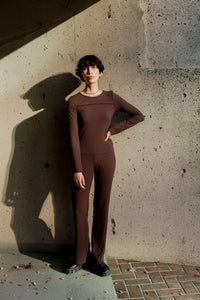 A Bronze Age Axis Long Sleeve, Fitted Long Sleeve Ribbed Top, Canada-Tops-Espresso Rib-XS-abronzeage.com