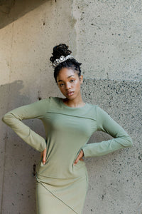 A Bronze Age Axis Long Sleeve, Fitted Long Sleeve Ribbed Top, Canada-Tops-Matcha Rib-XS-abronzeage.com
