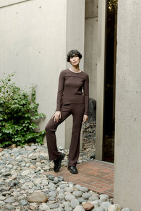 A Bronze Age Axis Long Sleeve, Fitted Long Sleeve Ribbed Top, Canada-Tops-abronzeage.com