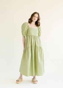 A Bronze Age Sonnet Dress, Puff Sleeve Cotton Maxi Dress, Canada-Dresses-Bay Leaf-XS-abronzeage.com