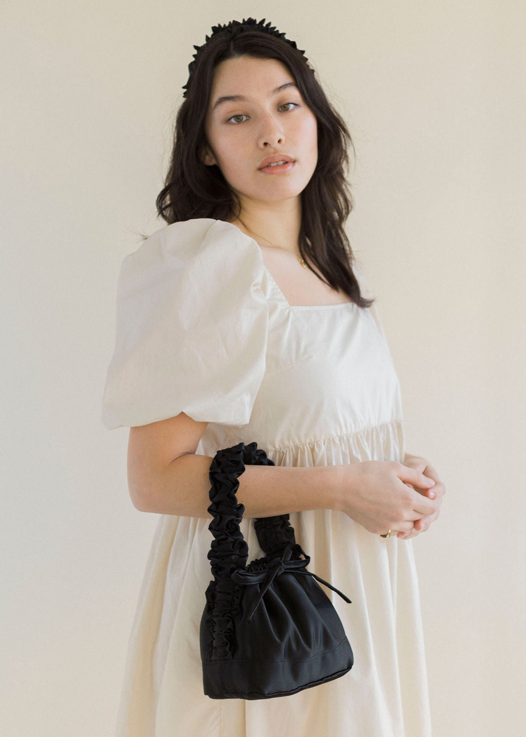 A Bronze Age Amy Purse, Ruffled Handle Satin Evening Bag, Canada-Handbags-abronzeage.com