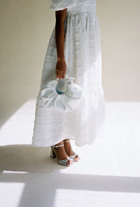 A Bronze Age Bridal Kiku Croissant Bag, Satin Wedding Purse, Canada-Handbags-White Satin-abronzeage.com