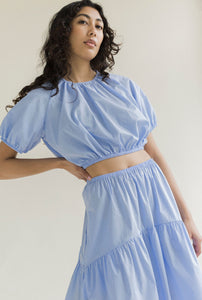 A Bronze Age Rosie Cropped Top, Elastic Hem Short Sleeve, Canada-Tops-Sky Blue-XS-abronzeage.com