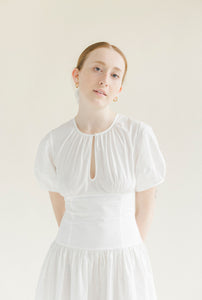 A Bronze Age Drea Dress in White, Lantern Sleeve Midi, Canada-Dresses-abronzeage.com