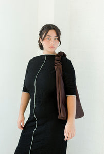 A Bronze Age Y2K Ruffle Tote, Satin Evening Shoulder Bag, Canada-Handbags-Chocolate-abronzeage.com