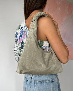A Bronze Age Mini Y2K Tote, Ruffle Handle Evening Bag, Canada-Handbags-Sage Moire-abronzeage.com
