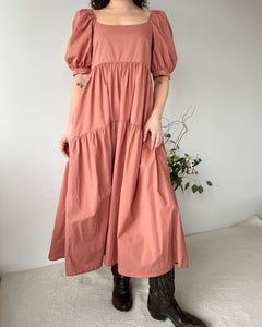 A Bronze Age Sonnet Dress, Puff Sleeve Cotton Maxi Dress, Canada-Dresses-Terracotta-XS-abronzeage.com