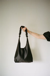 A Bronze Age Y2K Ruffle Tote, Satin Evening Shoulder Bag, Canada-Handbags-Black-abronzeage.com