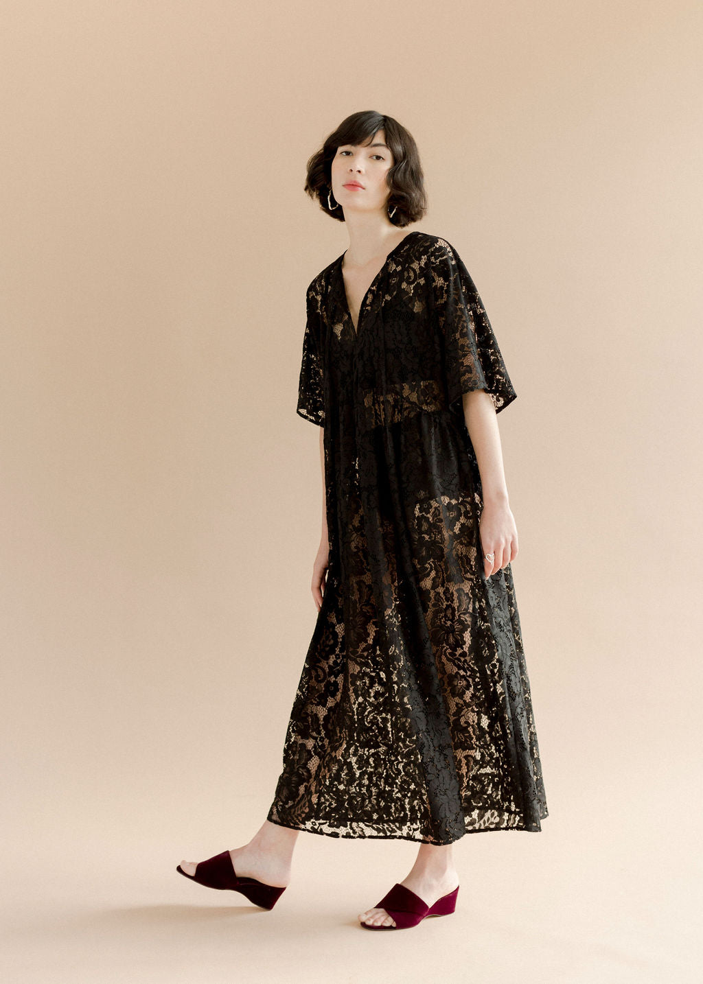 A Bronze Age Zelda Dress, Relaxed Fit Maxi Dress | Made in Canada-Dresses-Black Lanai Lace-XS-abronzeage.com