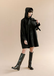 A Bronze Age Judy Rain Jacket, Oversized Hooded Raincoat, Canada-Jackets and Vests-Black Nylon-1-abronzeage.com