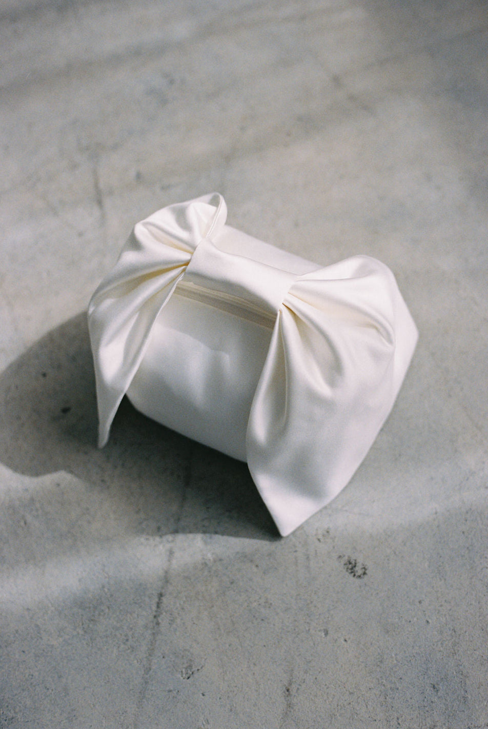 A Bronze Age Bento Clutch, Satin Handbag with Bow | Handcrafted in Vancouver, Canada-Handbags-Ivory-abronzeage.com