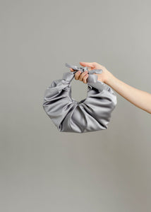A Bronze Age Kiku Satin Croissant Bag, Evening Bag, Canada-Handbags-Smoke Silver-abronzeage.com