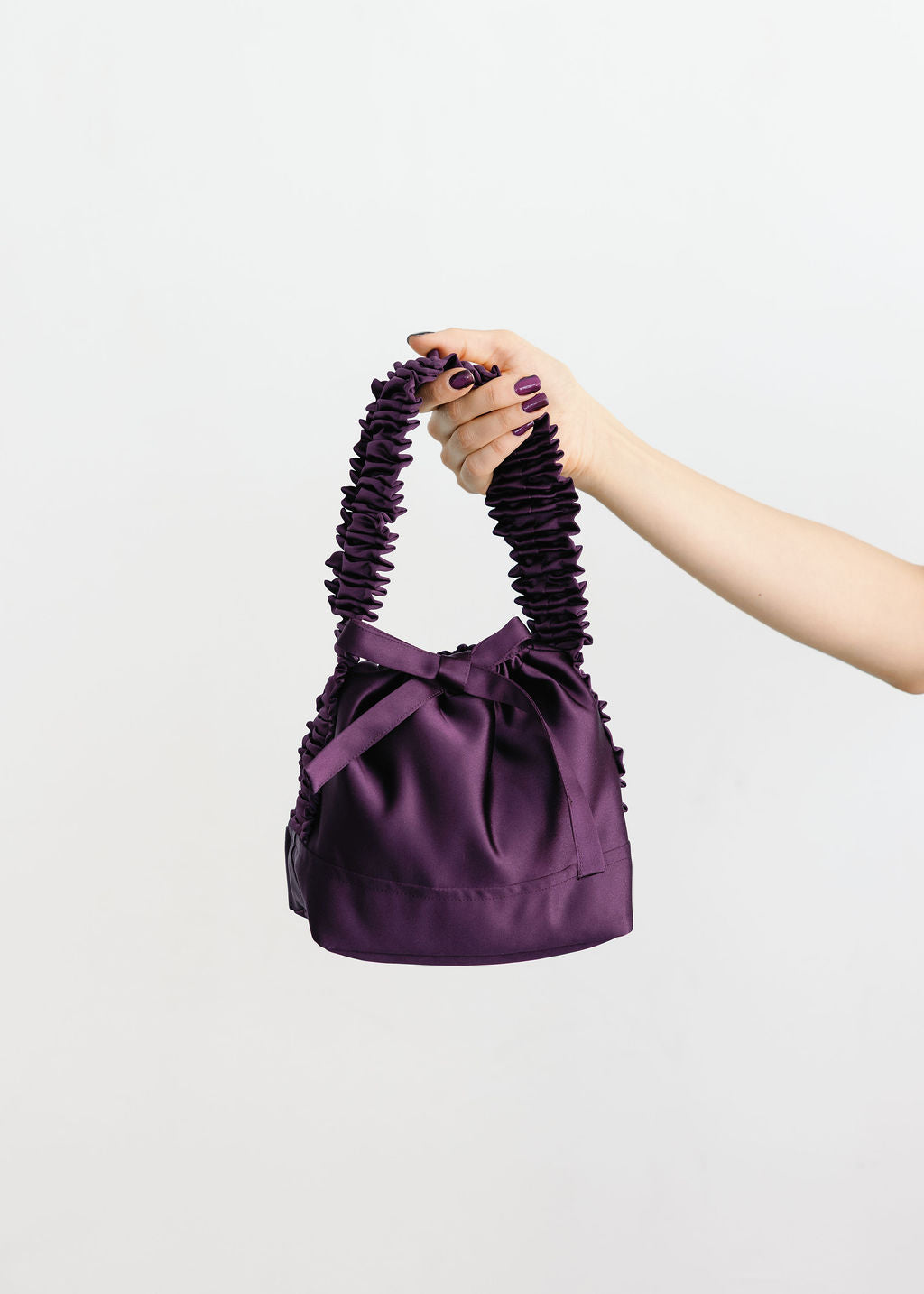 A Bronze Age Amy Purse, Ruffled Handle Satin Evening Bag, Canada-Handbags-Plum-abronzeage.com