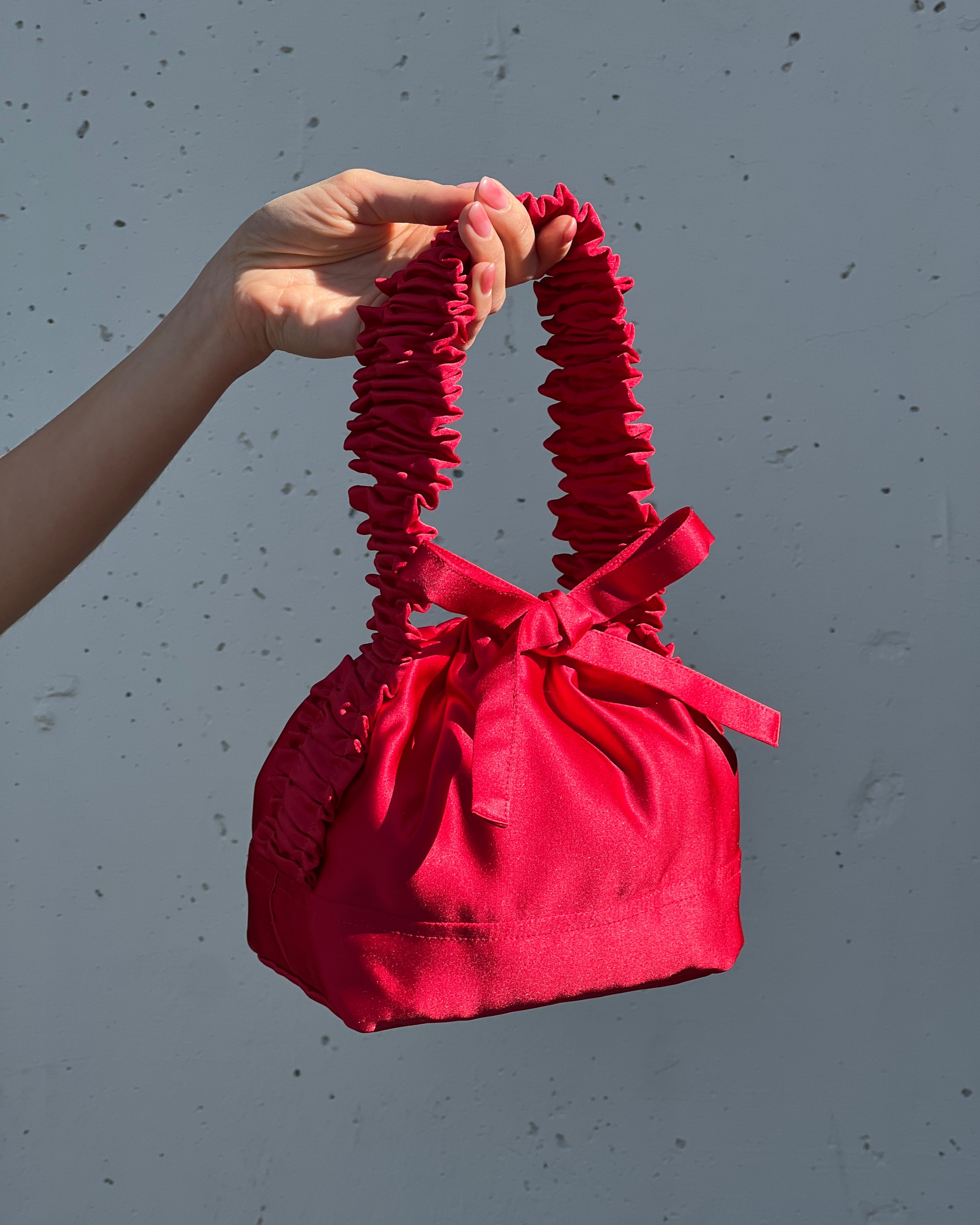 A Bronze Age Amy Purse, Ruffled Handle Satin Evening Bag, Canada-Handbags-Tomato-abronzeage.com
