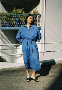 A Bronze Age Andi Dress, Oversized Cotton Shirt Dress, Canada-Dresses-Blue Miro-XS-abronzeage.com