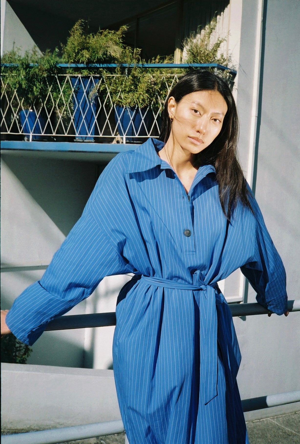 A Bronze Age Andi Dress, Oversized Cotton Shirt Dress, Canada-Dresses-Blue Miro-XS-abronzeage.com