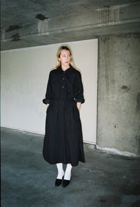 A Bronze Age Andi Dress, Oversized Cotton Shirt Dress, Canada-Dresses-Black Pencil Stripe-XS-abronzeage.com