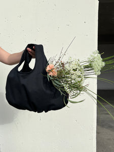 A Bronze Age Bao Bag, Cotton Twill Two Handle Handbag, Canada-Handbags-Black Twill-abronzeage.com