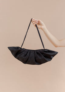 A Bronze Age Babette Bag, Satin Gathered Evening Bag, Canada-Handbags-Black Moire-abronzeage.com