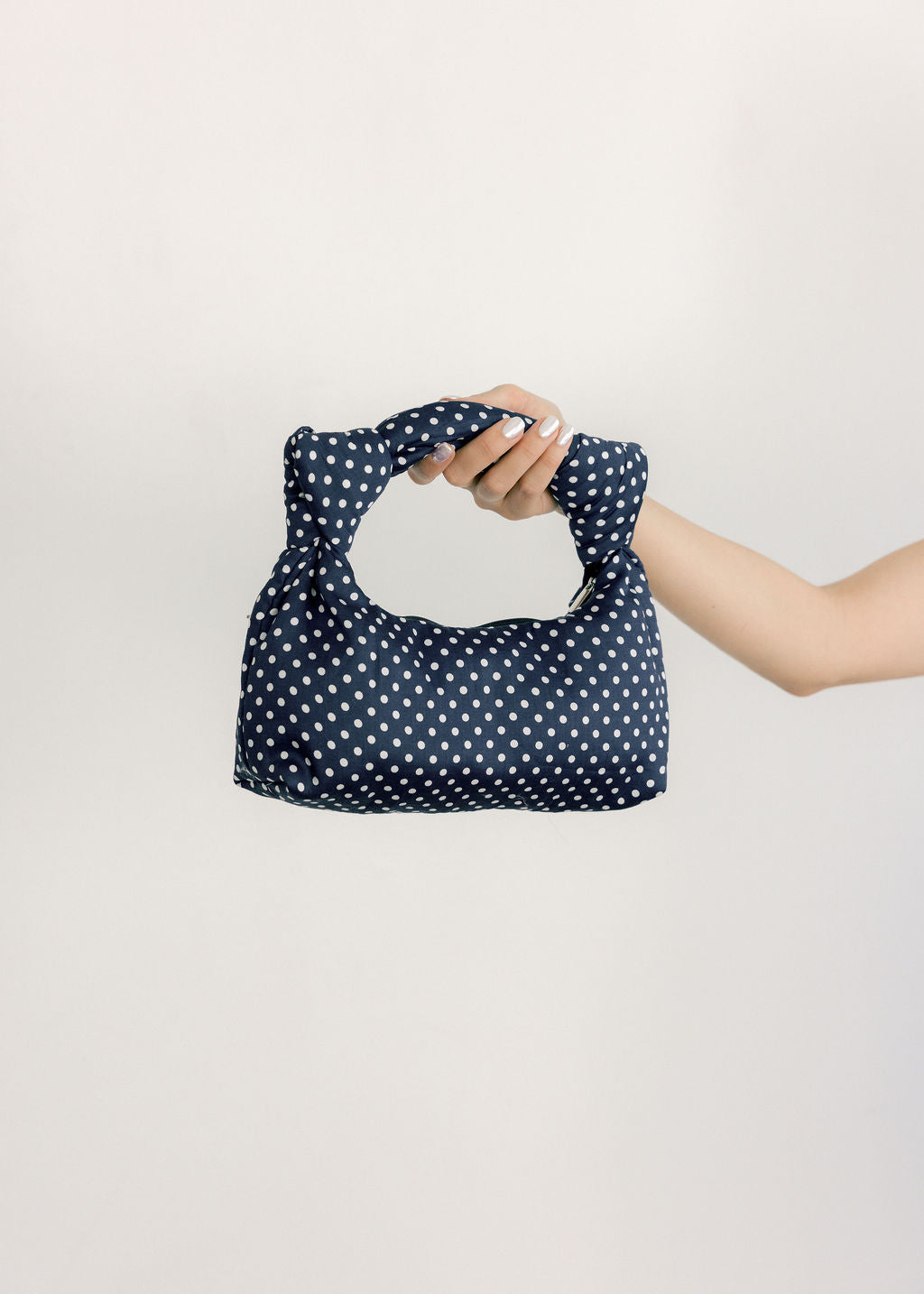 A Bronze Age Bambi Bag, Zip Closure Padded Handbag | Made in Canada-Handbags-Navy Polkadot-abronzeage.com