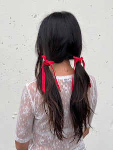 A Bronze Age Beauty Bows, Silk Hair Elastics w/ Bows Set of 2, Canada-Hair-Red-abronzeage.com