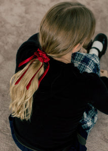 A Bronze Age Beauty Bows, Silk Hair Elastics w/ Bows Set of 2, Canada-Hair-Pomegranate Silk-abronzeage.com