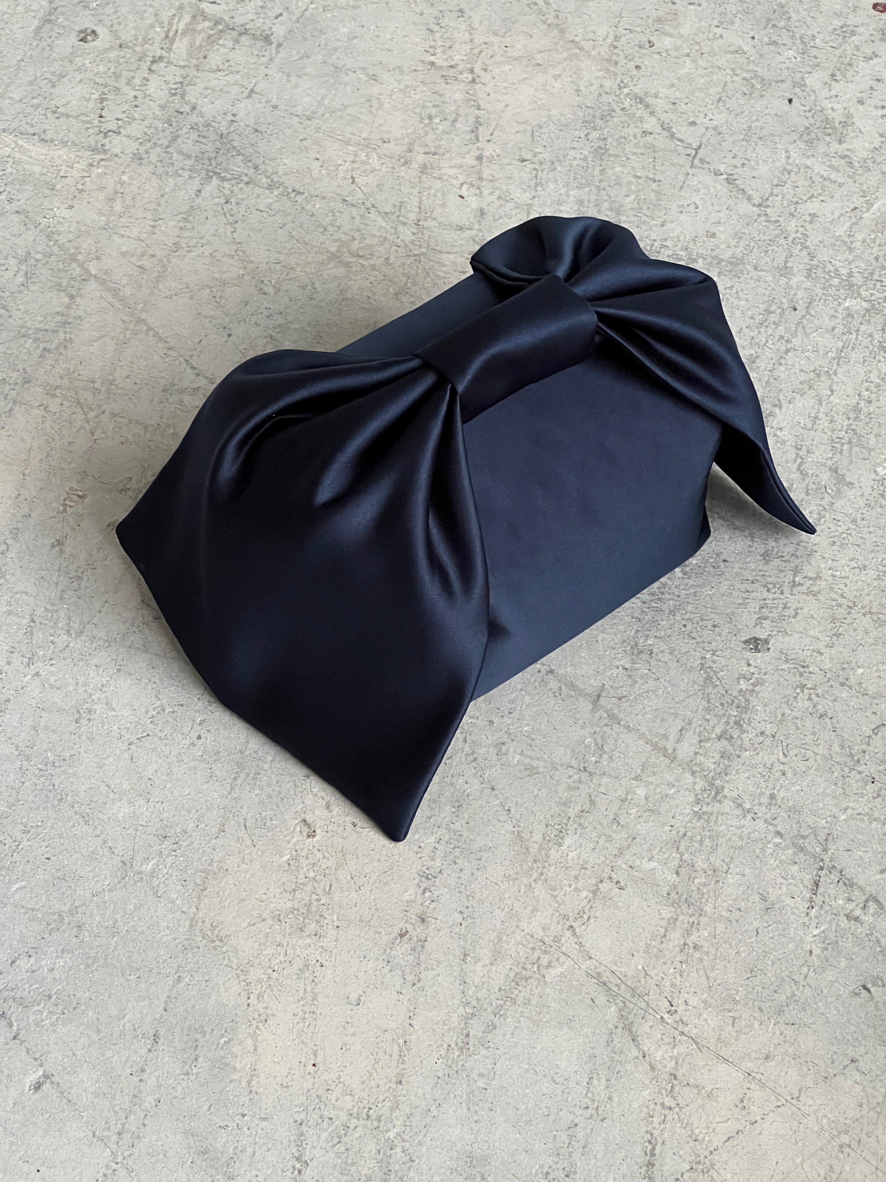 A Bronze Age Bento Clutch, Satin Handbag with Bow | Handcrafted in Vancouver, Canada-Handbags-Navy-abronzeage.com