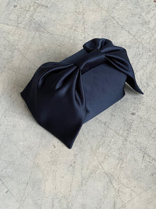 A Bronze Age Bento Clutch, Satin Handbag with Bow | Handcrafted in Vancouver, Canada-Handbags-Navy-abronzeage.com