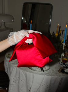 A Bronze Age Bento Clutch, Satin Handbag with bow-Handbags-abronzeage.com
