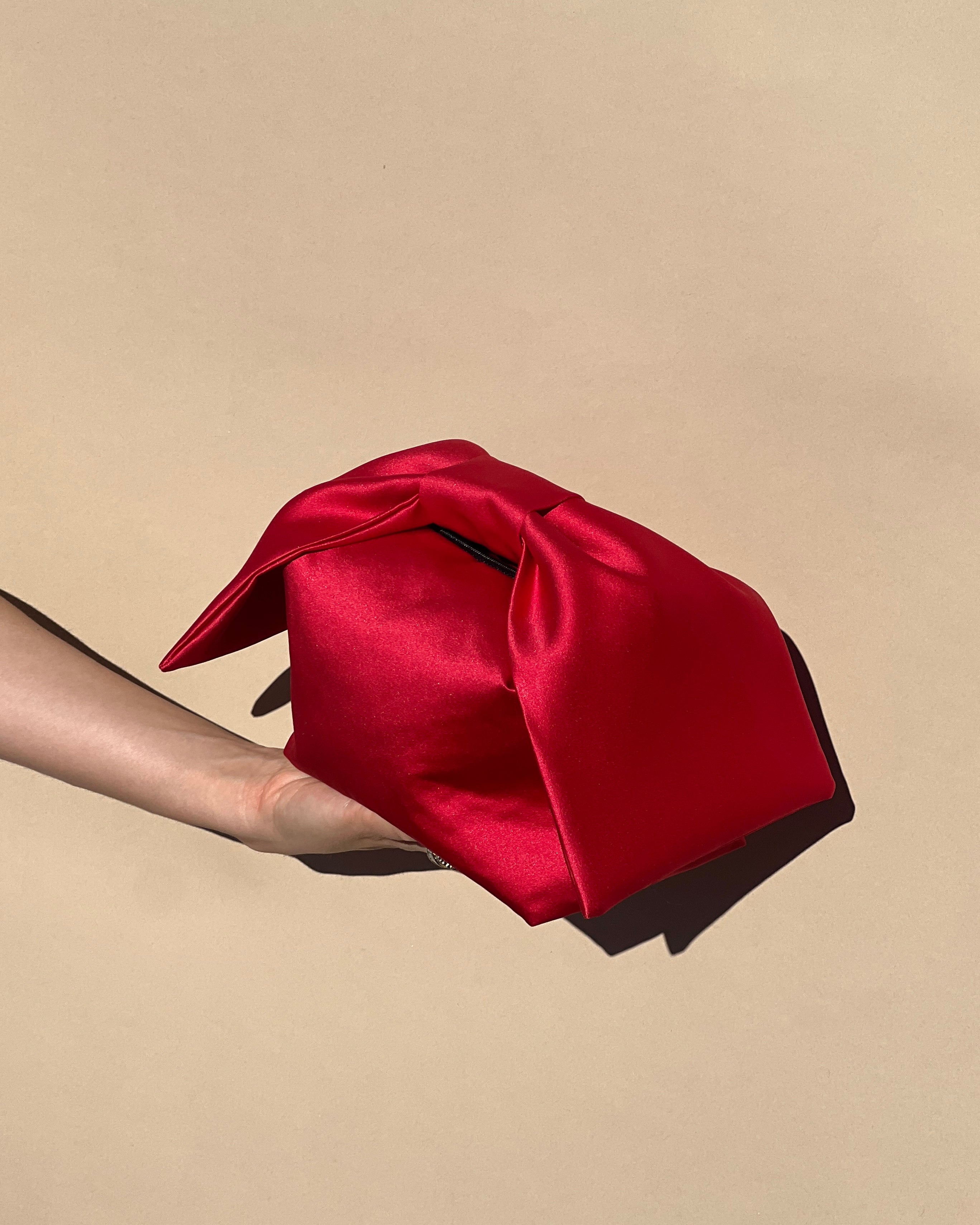 A Bronze Age Bento Clutch, Satin Handbag with Bow | Handcrafted in Vancouver, Canada-Handbags-Tomato-abronzeage.com