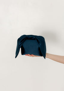 A Bronze Age Bento Clutch, Satin Handbag with Bow | Made in Canada-Handbags-Navy-abronzeage.com