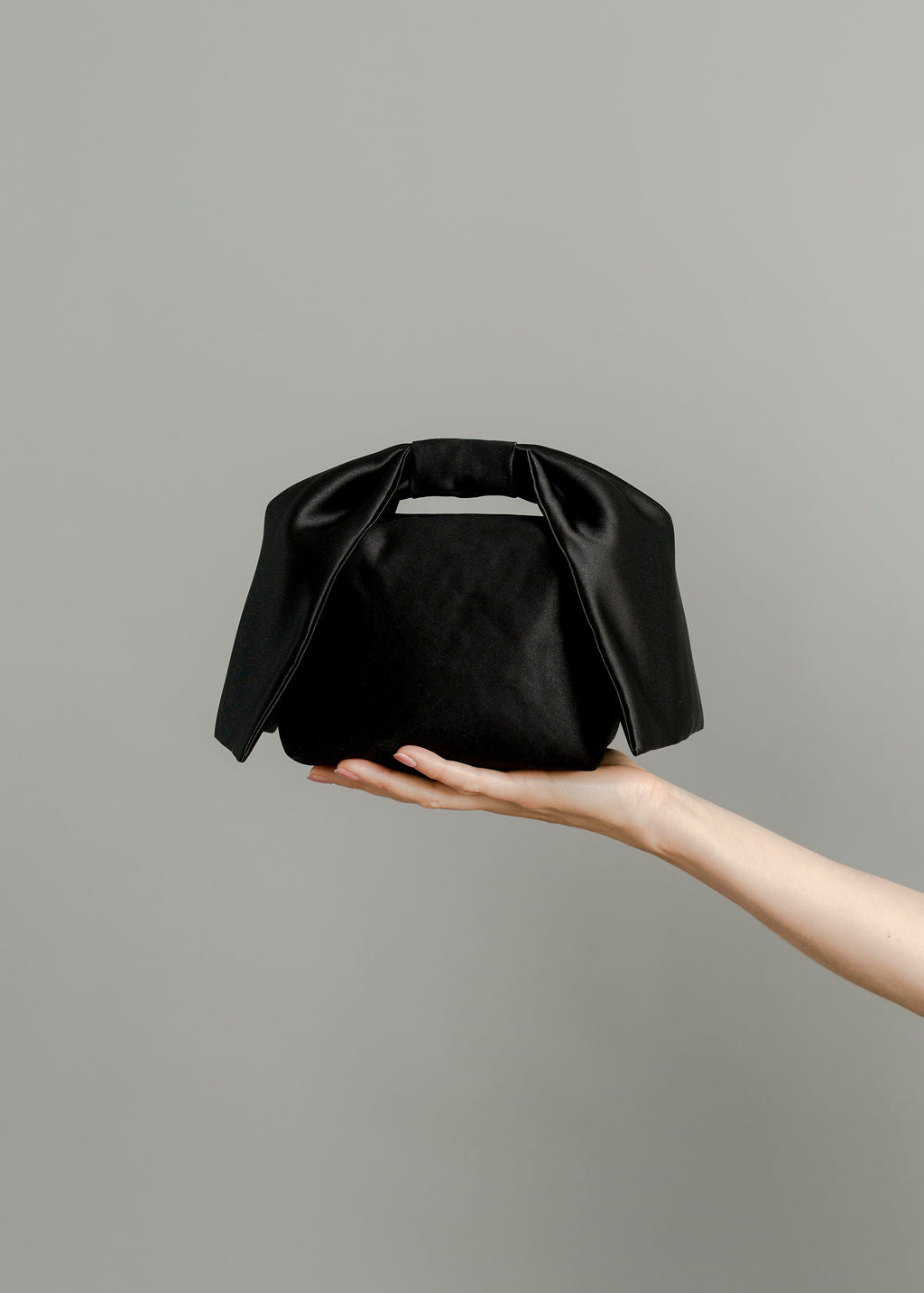 A Bronze Age Bento Clutch, Satin Handbag with Bow | Handcrafted in Vancouver, Canada-Handbags-Black-abronzeage.com