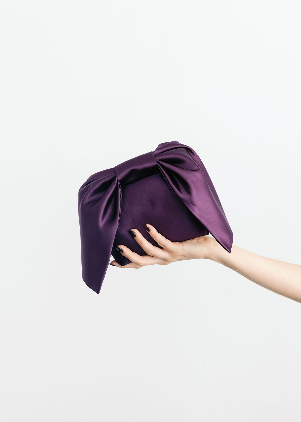 A Bronze Age Bento Clutch, Satin Handbag with Bow | Handcrafted in Vancouver, Canada-Handbags-Plum-abronzeage.com