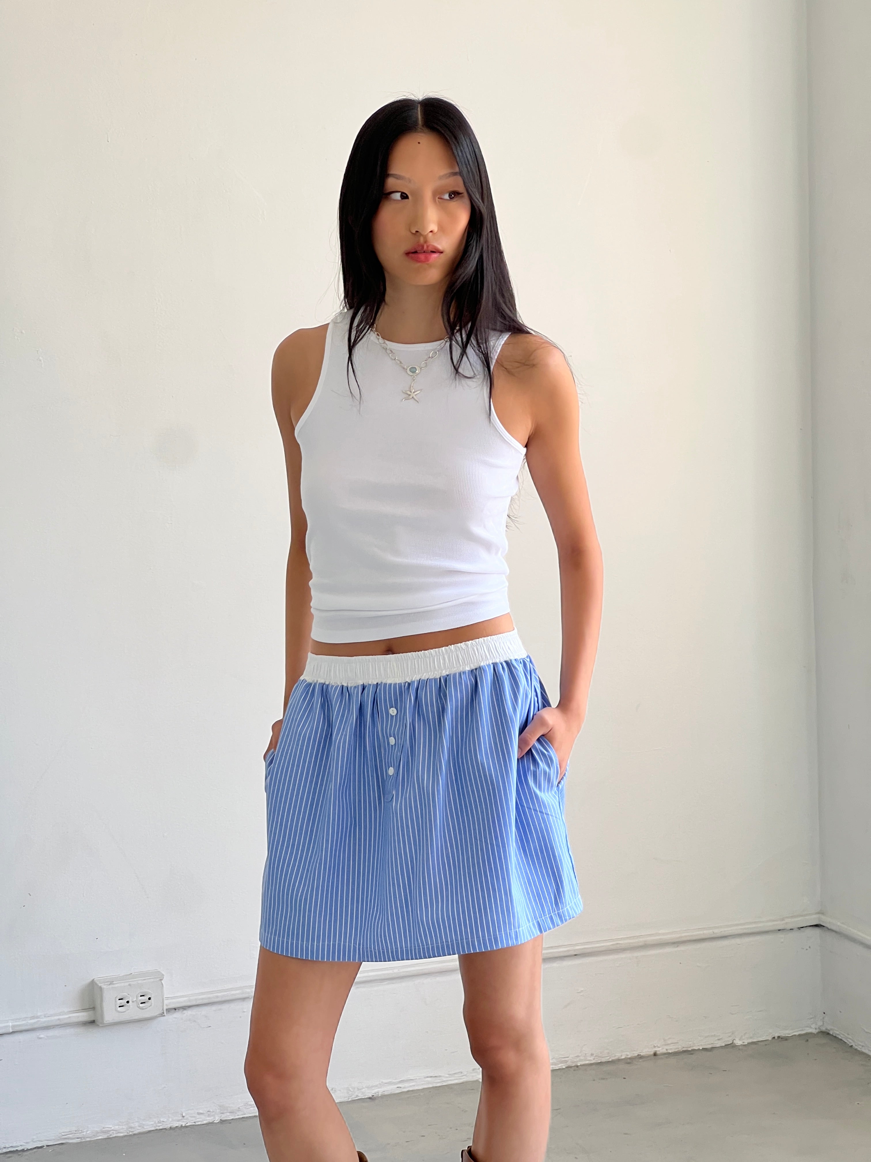 A Bronze Age Boxer Skirt, Boxer Style Mini Skirt | Made in Canada-Skirts-Porter Stripe-XS-abronzeage.com