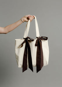 A Bronze Age Bunny Tote with Bows, Cotton Handbag, Canada-Handbags-Bone/Java Stripe-abronzeage.com