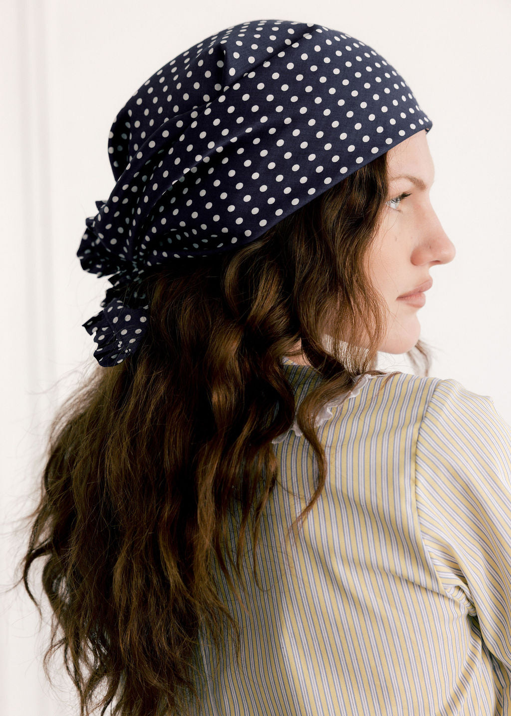 A Bronze Age Celeste Scarf - Ready to ship-Hair-Navy Polkadot-abronzeage.com