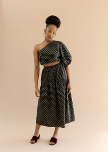 A Bronze Age Field Skirt, Midi Skirt Elastic Waist, Canada-Skirts-Paisley Poplin-XS-abronzeage.com