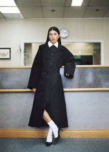 A Bronze Age Cory Trench Coat, Exaggerated Pointed Collar with A Bronze Age Cory Trench Coat, Exaggerated Pointed Collar with
