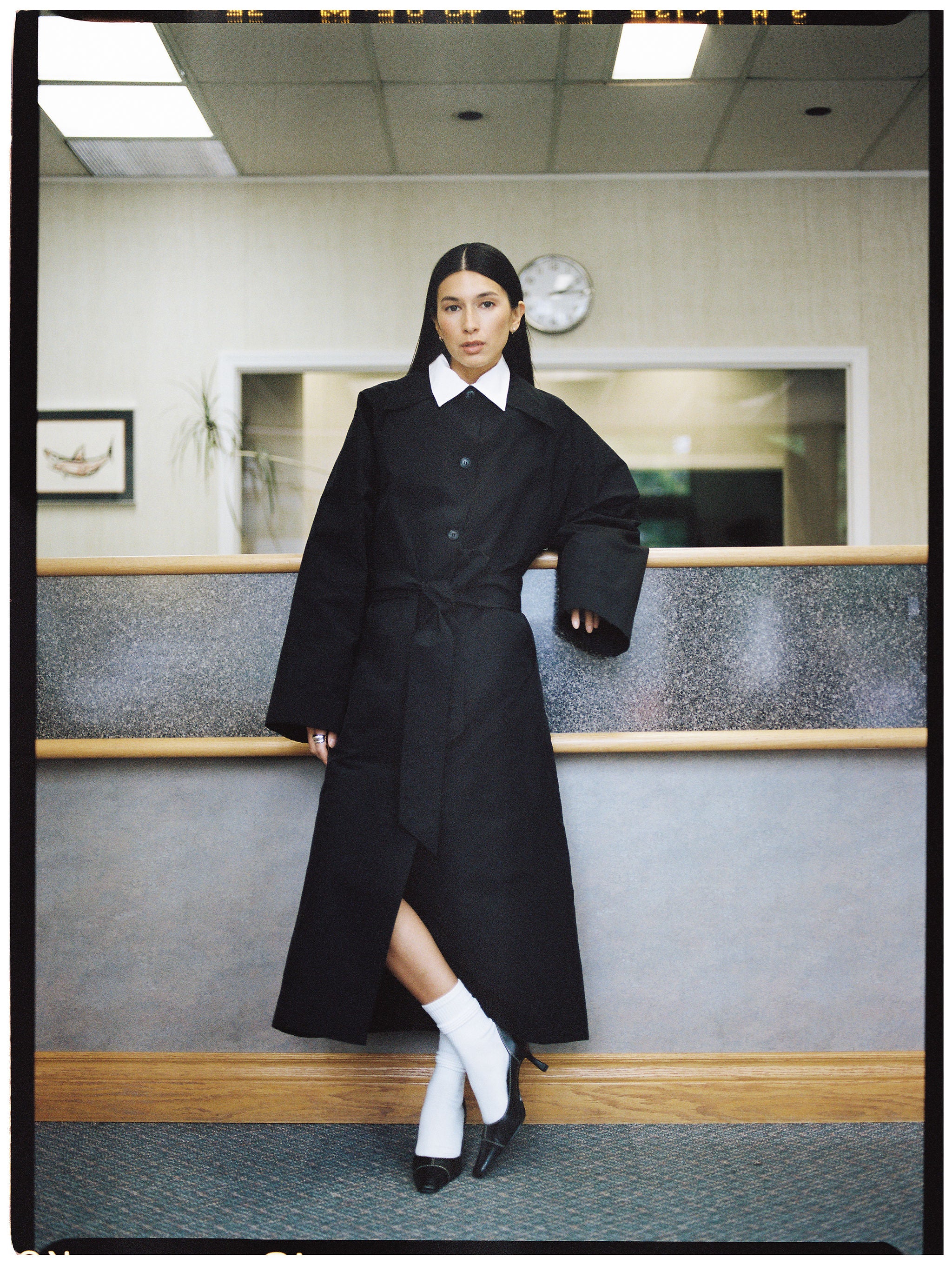 A Bronze Age Cory Trench Coat, Exaggerated Pointed Collar with Welt Pockets | Made in Canada-Jackets and Vests-Black Nylon-XS-abronzeage.com