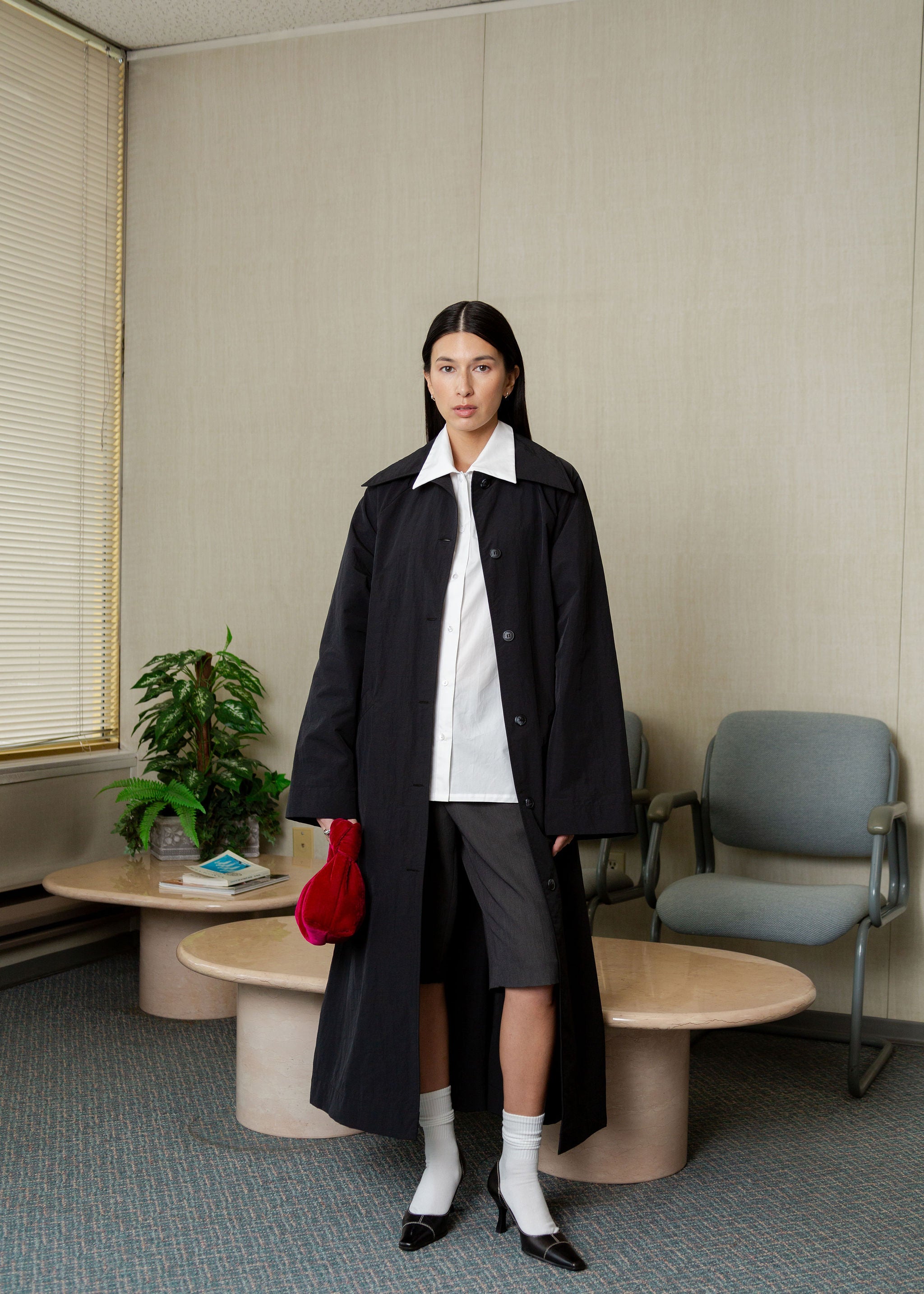 A Bronze Age Cory Trench Coat, Exaggerated Pointed Collar with Welt Pockets | Made in Canada-Jackets and Vests-abronzeage.com