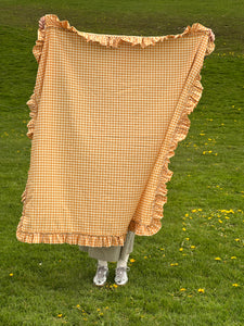 A Bronze Age Croquet Picnic Blanket Ruffle Trimmed | Handcrafted in Vancouver Canada-Blankets-Creamsicle Gingham-abronzeage.com