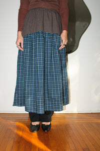 A Bronze Age Field Skirt Deadstock | Elastic Waist with Pockets | Handcrafted in Vancouver Canada-Skirts-Coastal Plaid-XS-abronzeage.com