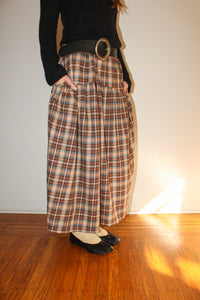 A Bronze Age Field Skirt Deadstock | Elastic Waist with Pockets | Handcrafted in Vancouver Canada-Skirts-Coffee High Plaid-XS-abronzeage.com