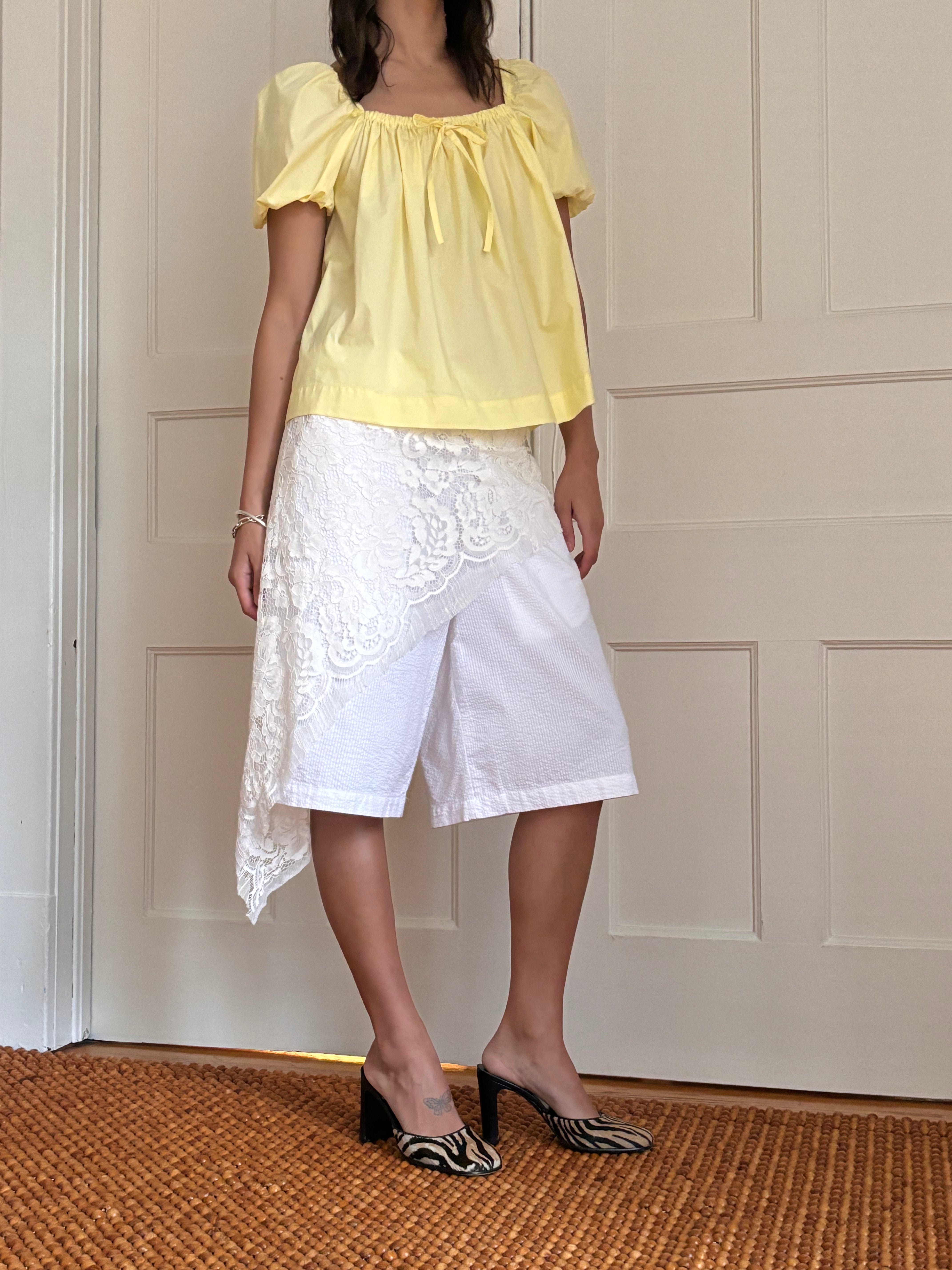 Demure Cotton Puff Sleeve Blouse - Ready To Ship-Tops-abronzeage.com